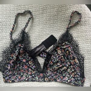 EUC Anthropologie Black Flowers Bra